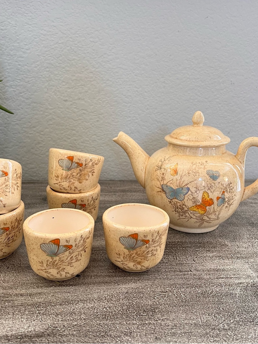 Butterfly Vintage Ceramic Teapot Set with 6 Cup Japanese
